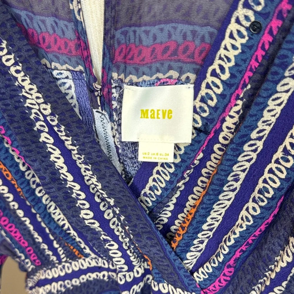 Maeve by Anthropologie Navy and Purple Striped Mini Dress sz 2 - Picture 2 of 4